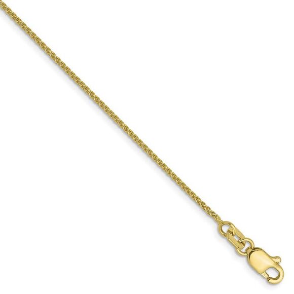 1mm 10k Yellow Gold Solid Wheat Chain Anklet, 9 Inch